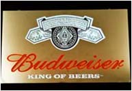 Budweiser laser + stainless steel box lit by neon